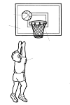 A boy with a ball in the basket tosses.