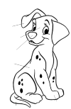 101 Dalmatian. This is one of the 101 Dalmatian. The dog is and has been right up. He looks happy. His tail is on the ground.