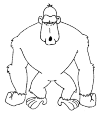 A gorilla, who looks straight ahead