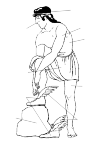 Hermes, the Greek god of travel. You recognize him at his winged shoes. Here he pulls his shoe on a rock. Hermes is Mercury to the Romans.