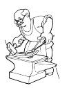 blacksmith, working with a large rod, which his iron retainer. With the hammer in his right hand he hot iron into shape.