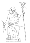 Jupiter is the supreme to the Romans. You recognize him at his staff and a lightning bolt. He is here on a seat. He is married to Juno, he is the father of all gods. The Greeks called him Zeus.