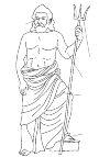 Neptune is the Roman god of the sea. He is always depicted with a trident. His Greek name is Poseidon. He is here with his foot on a plateau with his trident in his hand.