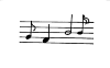 Four notes are written on a musical staff of 5 lines and 4 spaces. From left to right there is a quaver, a crotchet, a minim and a semiquaver.