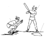 Here are a batter and catcher shown. The catcher must catch the ball out. Technique: 1. 1. Is squat behind the plate and throwing to home plate. The fingers of the catching hand up. The throwing hand is behind the glove. Look around on the glove. 2. Pak after catching the ball in your throwing hand. 3. Put the mask if there is beaten. Defend the home plate.