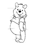 Winnie the Pooh you see here from the side with his arms along his body. He has his feet inside, and he looks very happy. He stands with his belly forward.
